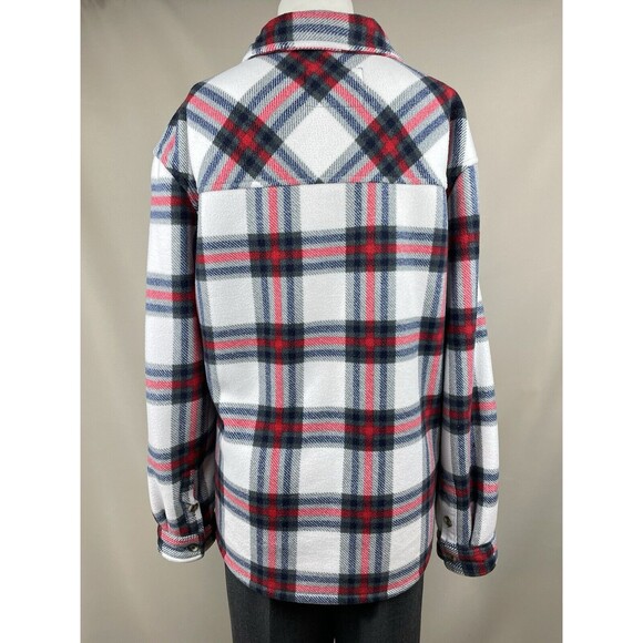 Sage Collective Plaid Shacket Womens XL White Red Blue Sherpa Lined Classic Gorp - Picture 4 of 16